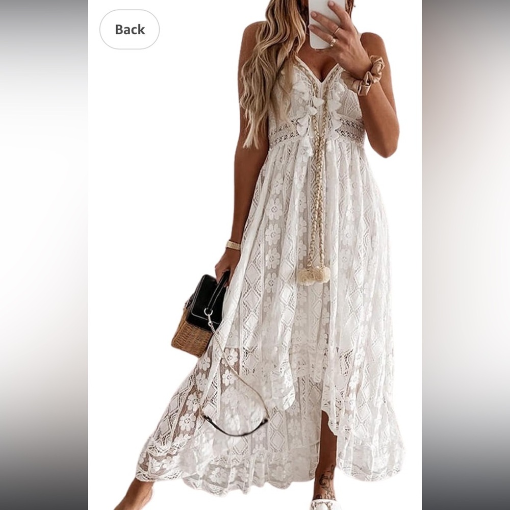 Cupshe Boho lace maxi dress w tassels & adjustable straps, size M ☀️